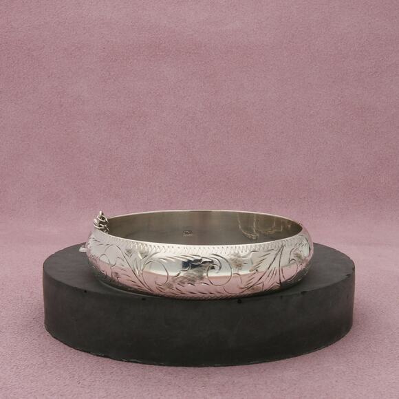 sterling silver vintage etched bangle bracelet size 7in - Picture 1 of 3
